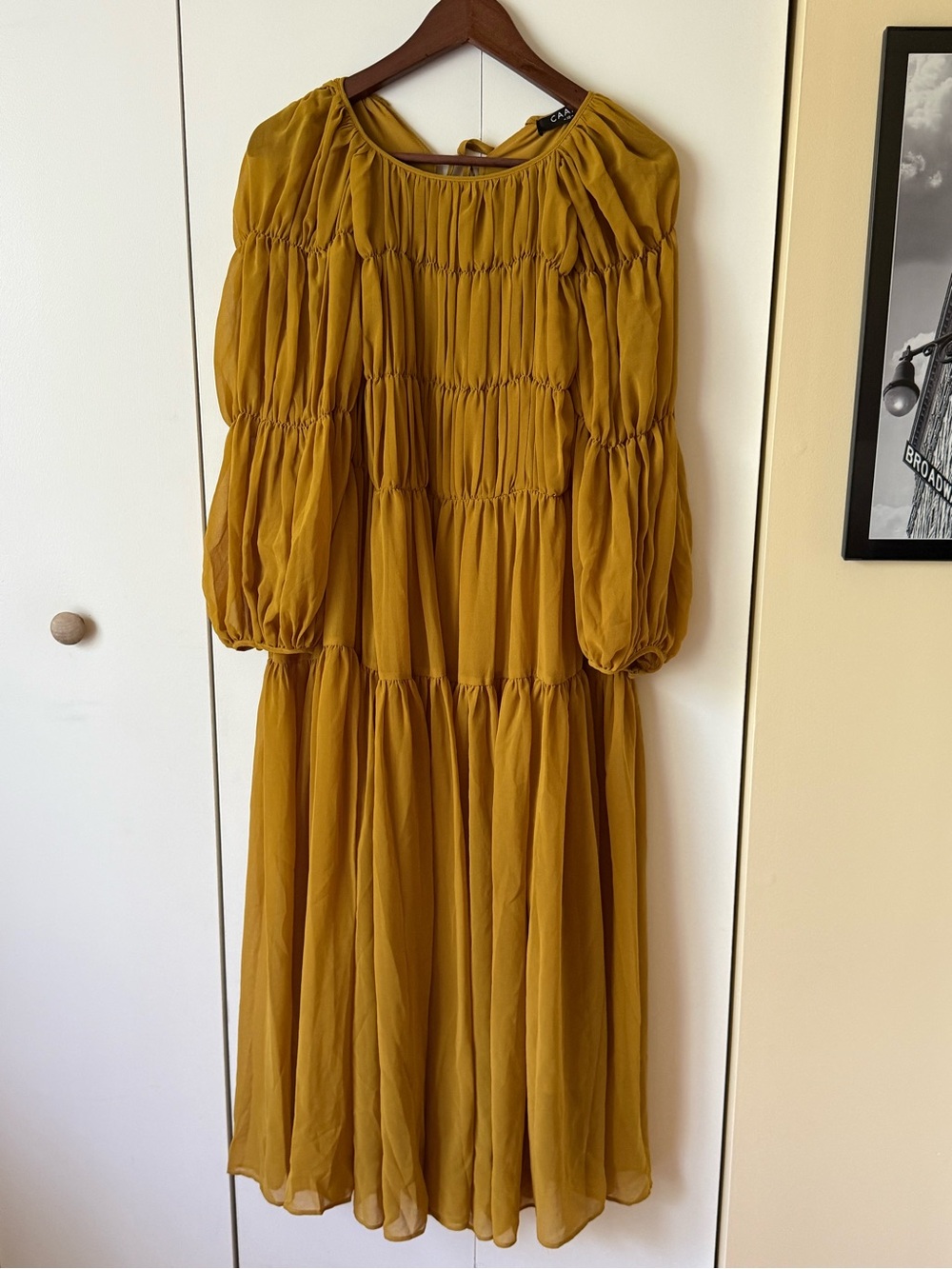 CAARA Flowy Mustard Long Sleeve Midi Dress